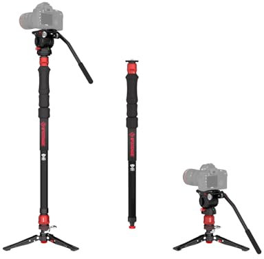 IFOOTAGE Cobra 3 Strike Monopod A150S-III mit K5S Komodo Fluidkopf,Videokopf,Pedal-Lock-Unterbasis Minipod Bietet Eine Einstufige Höhejustierung,Er Kann Eine Max. Belastung von 11 lbs/5kg Tragen