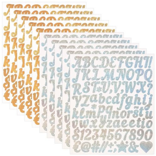 880 Stücke 10 Blätter Selbstklebendes Vinyl Buchstaben Zahlen Briefkasten Nummern Aufkleber für Postfach,Schilder,Adressnummer,DIY Scrapbooking,Dekorationskunst