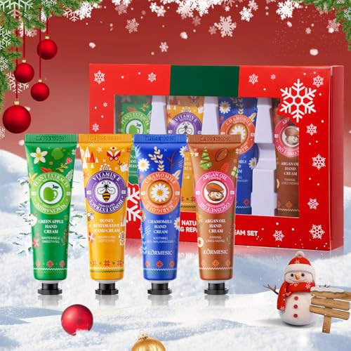WEILAOK Mini Handcreme Weihnachten Set, Handcreme Set, Handcreme Weihnachten, Handcreme Mini, Kleine Geschenke für Frauen Weihnachten, Feuchtigkeitsspendend Handcreme, 4 Stück