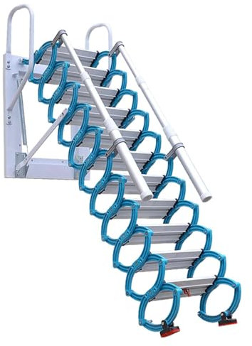 Wandmontierte Dachbodenleiter mit Handläufen, manuelle Dachbodentreppe für Zuhause, Teleskop-Design mit rutschfesten Stufen