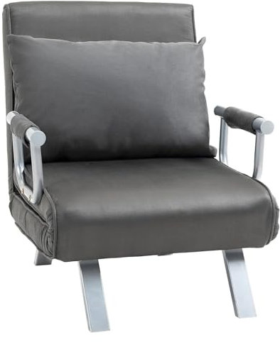 JMORCO Schlafsessel Klappbares Schlafsofa for eine Person mit 5 Positionen, Schlafsessel, Chaiselongue-Couch mit Kissen und Stahlrahmen, Dunkelgrau