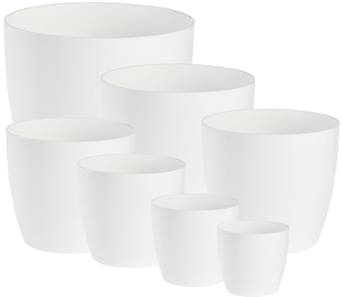 Tymar Blumentopf, 7er-Pack, ø 12/14/16/18/20/25/30 cm, SET7 ø12-30, Weiß | moderne, matt, Runde Form, aus Kunststoff, Für Innenräume,wetterfeste & robuste