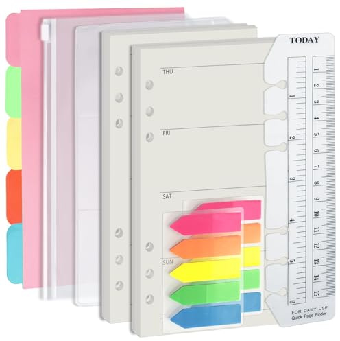 Harphia A6 6-Loch-Heftfüllsatz Wertpaket, 90 Blatt Papier mit Aufklebern und Trennern, Planer-Einsätze mit Heft-Taschen für A6 nachfüllbares Notizbuch - Woche