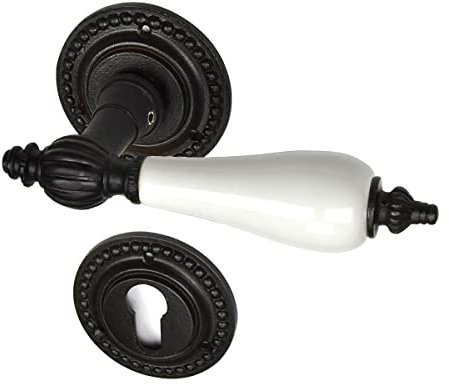 Ventano antiker Türbeschlag Türdrückergarnitur Türklinken und Rosetten für Profilzylinder - Eisen schwarz - echte Handarbeit