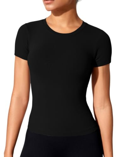 XDSP Tee Shirt Sport Femme Manche Courtes Tops Yoga Col Rond Les Respirant Schage Rapide Sport de T-Shirt Doux Haut Fitness Athltique Fonctionnement Chemises Running Pilates Jogging