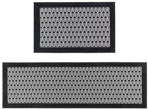 JVL Allure Machine Washable Entrance Doormat and Runner Set - Black