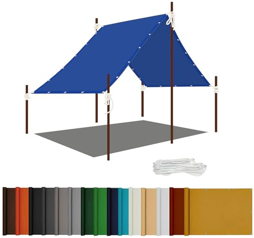Voile D’Ombrage Rectangulaire 200 x 500 cm Résistant 98% Protection Rayons UV Toile Ombrage Auvent Imperméable avec Cordons pour La Couverture Végétale Serre Pergola, Bleu Foncé