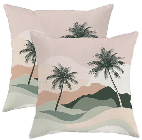 Tropical Pillow Covers Set of 2, Sage Green Palm Tree Decorative Cushion Cases, Summer Outdoor Tropical Decor for Home Sofa Bed Couch 16x16 Inch