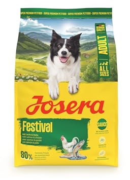 JOSERA Festival | 3 kg | Trockenfutter für wählerische Hunde | Adult | Lachs & Huhn | Glutenfreies Premiumfutter mit leckerem Soßenmantel - auch eingeweicht nass zu füttern | energiereich