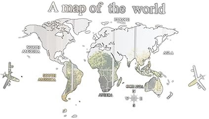 SHINEOFI 1 Pezzo Adesivi Da Parete Della Mappa 3d Decorazioni Per Arredamento Da Viaggio Adesivo Di Design Della Mappa Del Mondo Casa Decalcomanie Da Muro 3d Decorazione Acrilico Argento
