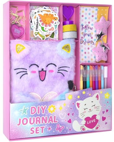 HoomTop Lockable DIY Cat Journal Kit for Girls Ages 6 7 8 9 10 11 12 14 Birthday Christmas Gifts