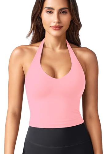 ZAAYO Halter Neckline Tank Top Damen Tiefer V Sport Top Damen Sexy Crop Top | Gepolsterte, Rückenfrei, Going Out, Workout, Ärmellos, Sommer Oberteile, Yoga Top, Gym Top