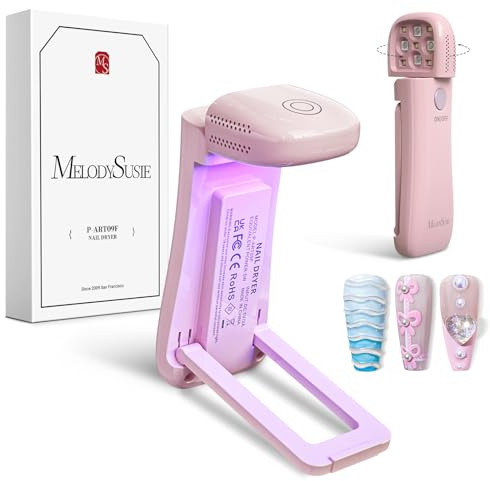Melodysusie Handheld UV Light for Gel Nails, ART09F Cordless Gel X Nail Lamp Rechargeable with Folding Stand, LCD Display, Flash Cure Nail Dryer for Rhinestone Glue Decoration DIY at Home, Pink