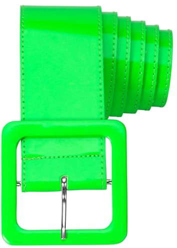 Ceinture large pour femme, aspect laqué, avec grande boucle carrée, parfaite comme accessoire de costume des années 80 et 90, ceinture rétro pour robe, carnaval et fête à thème (vert)