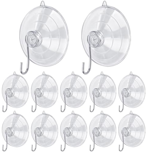HIVTE Pack de 12 Ventosas con Gancho, Ø 60 mm, Ganchos de Ventosa Fuertes hasta 5 kg, Adherencia para Ventanas, Vidrio, Cocina, Baño, Coche y Camping