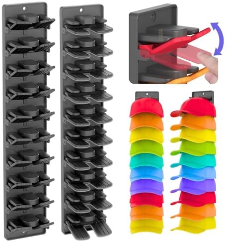 WANGYZJ 2 Stück Cap Halter, Zwei Installationsmethoden, Cap Halterung Wand, Stabil, Kappenhalter, Einfache Organisation, Cap Organizer, Mützen Aufbewahrung (Schwarz)