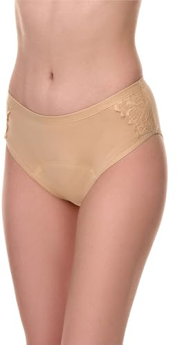 Merry Style Damen Inkontinenzunterwäsche Slip mit feiner Spitze aus Baumwolle Waschbare Inkontinenz Unterhose 4-Lagen-System Saugfähig bei Blasenschwäche und Stressinkontinenz MSGAB004 (Beige, M)