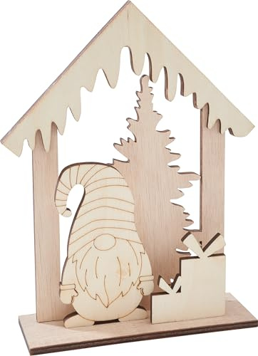 VBS Holz-Steckmotiv Wichtelhaus 5-teilig unbemalt furniert 18.5x12.5x4.5 cm Sperrholz einseitig dekoriert Weihnachten Bausatz Bemalen Zusammenstecken