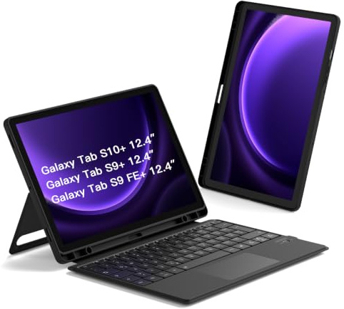Inateck Hülle mit Tastatur kompatibel mit Samsung Tab S10+/S9+/S9 FE+ | magnetisch abnehmbarer, Bluetooth-Tastatur mit Touchpad, Hoch-/Querformat, integrierter Stifthalter, Schwarz