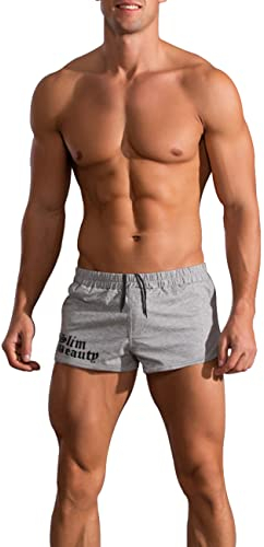 palglg Herren Bodybuilding Trainieren Kurze Hose Fitness Baumwolle Men Sporthosen Shorts 3 Grau XL