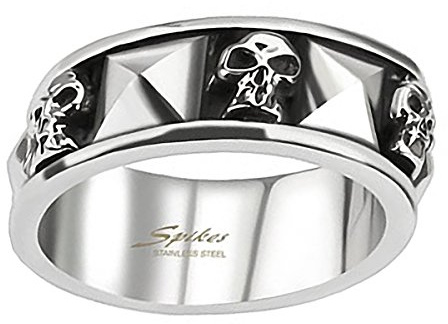 Piersando Herren Ring Edelstahl Biker mit 3D Totenkopf Nieten Motiv Herrenring 8,5mm Breit Silber