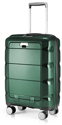 HAUPTSTADTKOFFER - Britz - Handgepäck mit Laptopfach Hartschalen-Koffer Trolley Rollkoffer Reisekoffer Erweiterbar, TSA, 4 Rollen, 55 cm, 34 Liter, Dunkelgrün