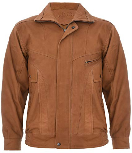 Men's Tan Leather Jacket Classic Buffalo Suede Harrington Tailored Bomber XL