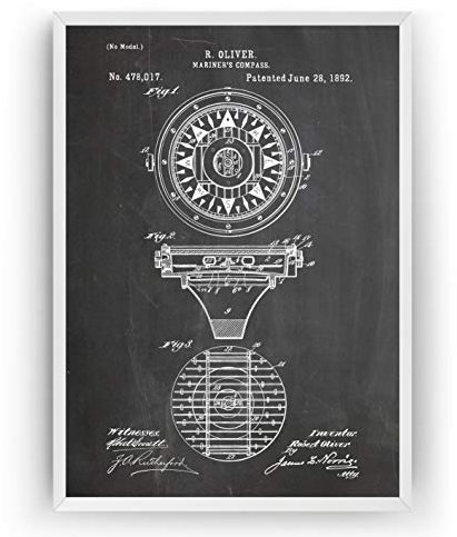 Mariners Compass 1892 Patent Poster - Beach House Nautical Sailing Giclee Print Art Kunst Wall Dekor Decor Entwurf Wandkunst Blueprint Geschenk Gift - Frame Not Included