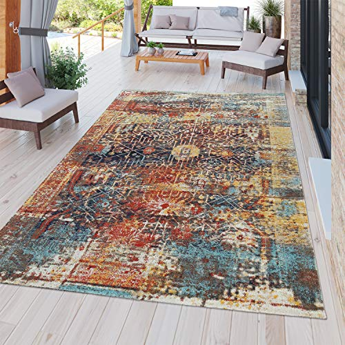 TT Home Moderner Outdoor Teppich Wetterfest für Innen & Außenbereich Ethno Mutlicolour, Größe:80x150 cm