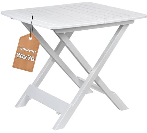 Tomaino - Klappbarer Kunststofftisch - Gartentisch platzsparend zusammenklappbar 79 x 70 x 72 cm - Innen, Outdoor, Camping (Weiß)