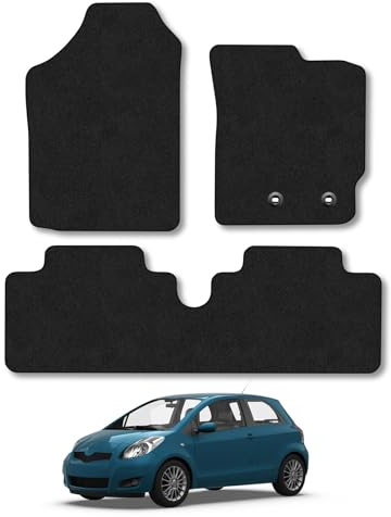 Toyota Yaris (2006-2011) Car Mats Accessories Tailored Fit Carpet Floor Mats Non Slip Black Trim Full Coverage Compatible Accessory Front Rear Set Anti Slip Granulated Backing Hand-Finished Clips