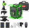 Nivel Láser de 16 Líneas, Nivelador Láser Verde en Cruz 4 x 360ºAutomático 4D, con Dos Líneas Verticales y Dos Líneas Horizontales, Batería Recargable, Control Remoto