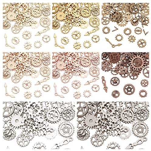 OLYCRAFT 400Pcs Harzfüller Antique Steampunk Gears Charms Resin Füllstoff 8-Farben UV Resin Supplies Füllzubehör Für Schmuckherstellung Dekoration