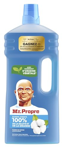 Mr. Propre Nettoyant Liquide Sol Multi-Usages avec Parfum Fleurs De Coton, 9x1.3L, Élimine Jusqu’à 100% De La Saleté Et De La Graisse, sans Traces