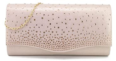 QUEEN HELENA Pochette Leggera Rigida Clutch Elegante a Mano e Tracolla Borsetta da Cerimonia Festa Evento Donna (S605 ROSA)