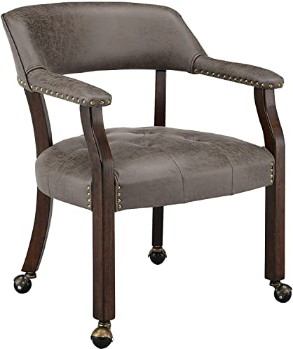 PADMA HOUSE Vintager Retro Sessel Polstersessel Atmungsaktiver-Leder Esszimmerstuhl, Computerstuhl Abnehmbare Räder, Schminkstuhl Buchsessel mit Nietenelement (Braun)