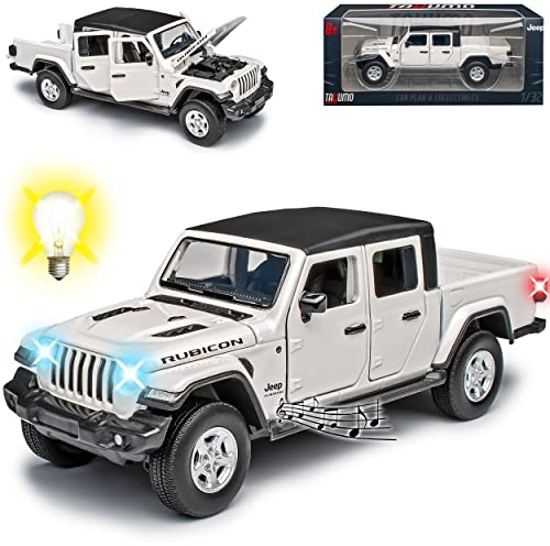 Jeep Wrangler JT Gladiator Pick-Up Weiss Ab 2019 mit Licht und Sound 1/32 Tayumo Modell Auto mit individiuellem Wunschkennzeichen