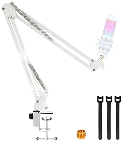 Weißer Galgenarm für Hyperx Quadcast S, professioneller verstellbarer Hyperx Quadcast weißer Mikrofon-Galgenarm, weißer Ständer, kompatibel mit Quadcast-Mikrofon von YUZUHOME