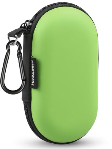 Earbud Case, RISETECH Earphone Carrying Case Holder EVA Headphone Storage Bag Small Cover Zipper Pouch Compatible for EarPods, AirPods, Beats Flex, Bose Wired Earbuds, USB Cable, with Keychain-Green