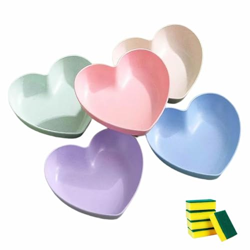 HSNAXingLife 5 pezzi Piatti a forma di cuore, Piatto da dessert, Piatto a forma di cuore, Piatto per pasta, Piatti riutilizzabili, Plastica, ad alta capacità, 22 cm (Colore Misto)