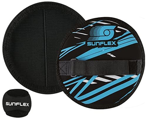 Sunflex Neopren Sure Catch Set Action Pro mit Zwei Schlägern und einem Ball in schwarz | Klettballspiel weich und leicht | extrem robust und langlebig