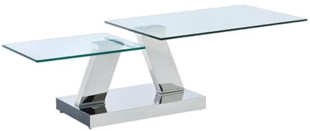 Vente-unique - Table Basse avec Plateaux pivotants - Verre trempé et Acier Inoxydable - Transparent - OYRUS de Maison Céphy