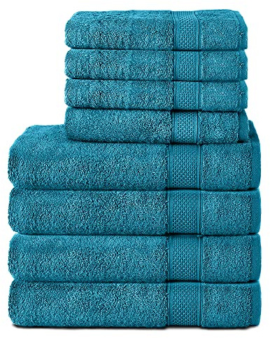 Komfortec 8er Handtuch Set aus 100% Baumwolle, 4 Badetücher 70x140 und 4 Handtücher 50x100 cm, Frottee, Weich, Towel, Groß, Turkis