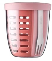 Mepal – Fruit & Veggie Pot Ellipse – Fruit container – Ideal For Fruit and Vegetables On The Go – Fruit Box With Fork & Colander – 600 ml – Vivid Mauve
