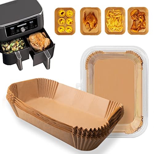 NANIWAAIYO Air Fryer Liners 100PCS, Premium Quality 8.6 * 5.5 in Air Fryer Paper Liners, Air Fryer AF300UK AF400UK Accessories, Tower and Other Dual Zone Air Fryer (Oil paper rectangular 100PCS)