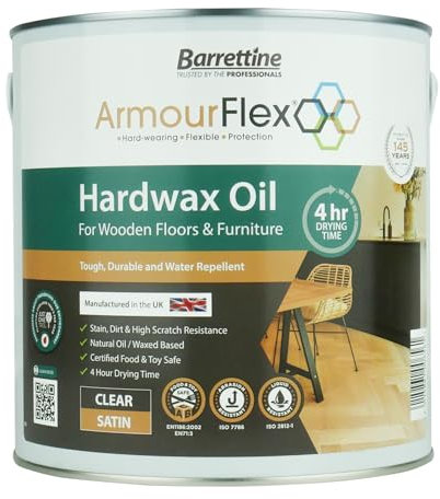 Barrettine Hard Wax Oil (Satin, 2.5L) - Hardwax Oil for Wooden Floors, Stairs, Kitchen Worktop & Indoor Furniture, Provides High Performance Coating with Natural Finish