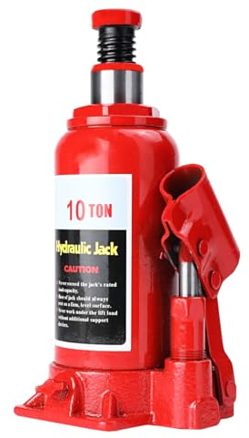 SUDEG Cric Hydraulique,Cric Bouteille hydraulique 10T,Cric de Levage hydraulique Portable Cric de Chariot hydraulique,Cric à Piston/Compact pour Voiture Van Bateau Camion Caravane Rouge