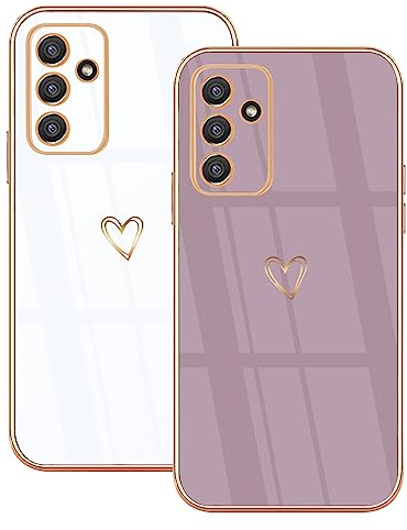 Lonrapa 2 Stück Samsung Galaxy A34 5G Handyhülle Cute Herz Muster Motiv Hülle für Mädchen Frauen Farbe Galvanisierte Weich TPU Silikon Stoßfest Schutzhülle Galaxy A34 5G Case Cover - Weiß & Lila