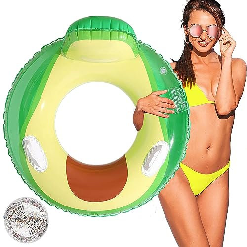 Aufblasbare Ringe für Erwachsene, kühles Sommer-Pool, aufblasbar, aus Gummi, Avocado-Wasser-Schwimmring mit aufblasbarem Glitzer-Strandball für Schwimmbad-Party-Dekorationen