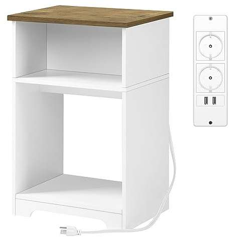 Hzuaneri Nachttisch, 3-Tier Beistelltisch, Moderner MDF Nachttisch mit Aufbewahrungsregal für Wohnzimmer, Schlafzimmer, 40 x 30 x 60.5 cm, Weiß ET02303X1